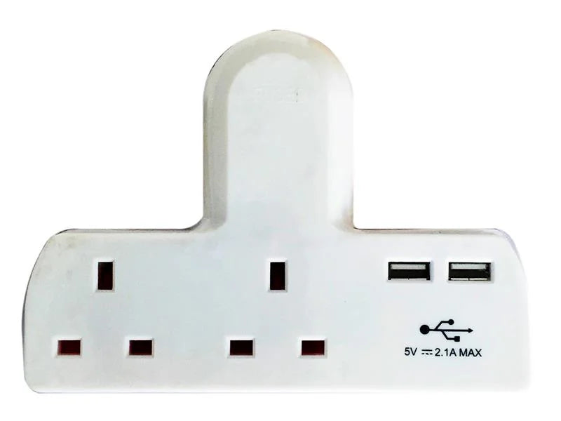 Dencon T-shape Socket 2 Way Adaptor 13A Fused with USB - 1695