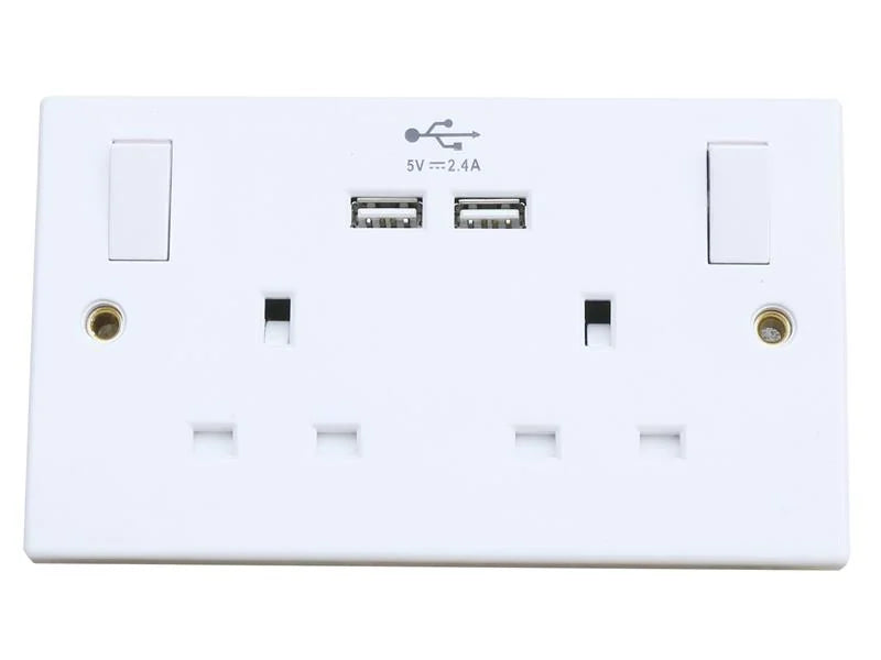 Dencon Switched Socket 2-Gang + 2 USB Ports 13A - 4410NB