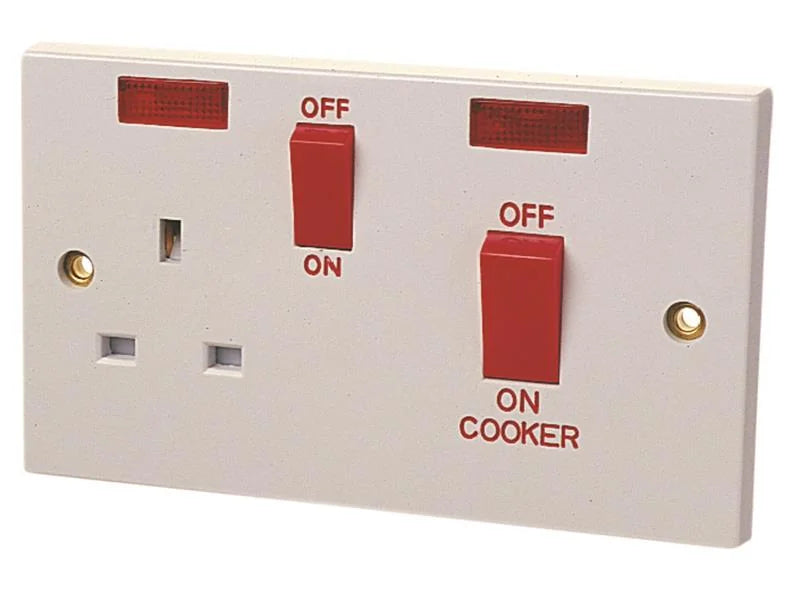 Dencon Double Pole Switch 45A with Switched Socket 13A - 4457NB