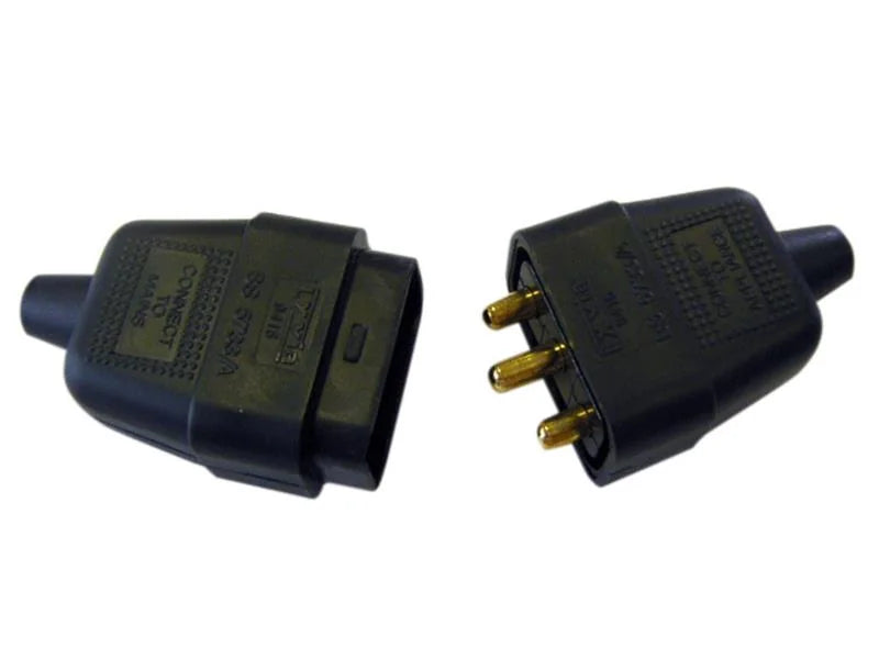 Dencon 3 Pin Rubber Connector Plug 10A Black - 9416BNB