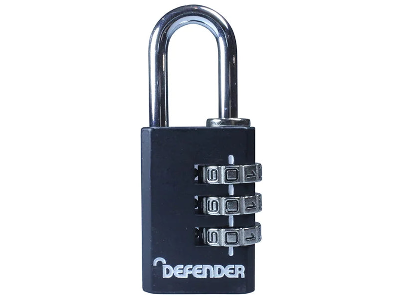 DEFENDER black die-cast Combination Padlock 20-40mm