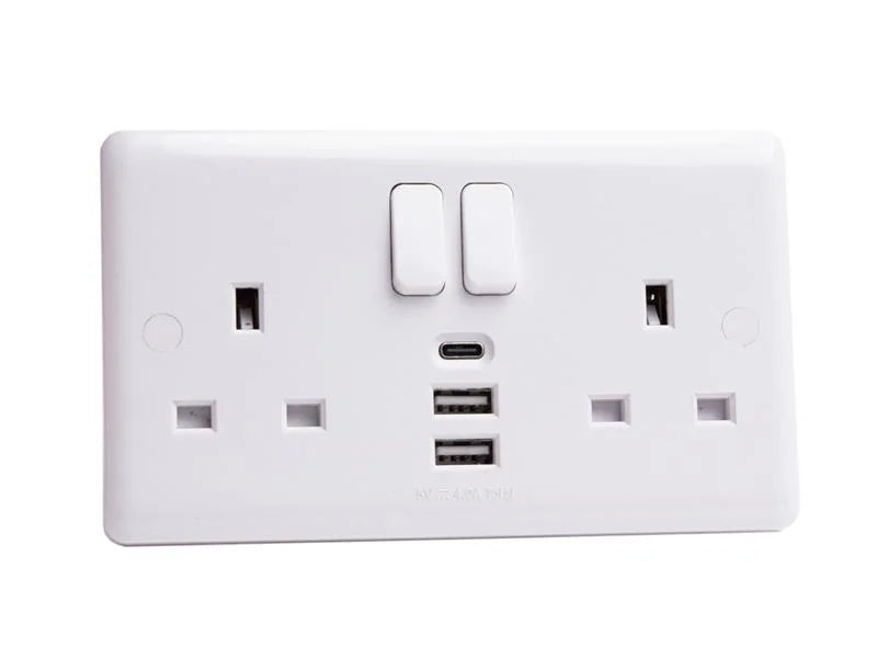 Deta Vimark Switched Socket 2-Gang + 3 USB Ports 13A - VC1288