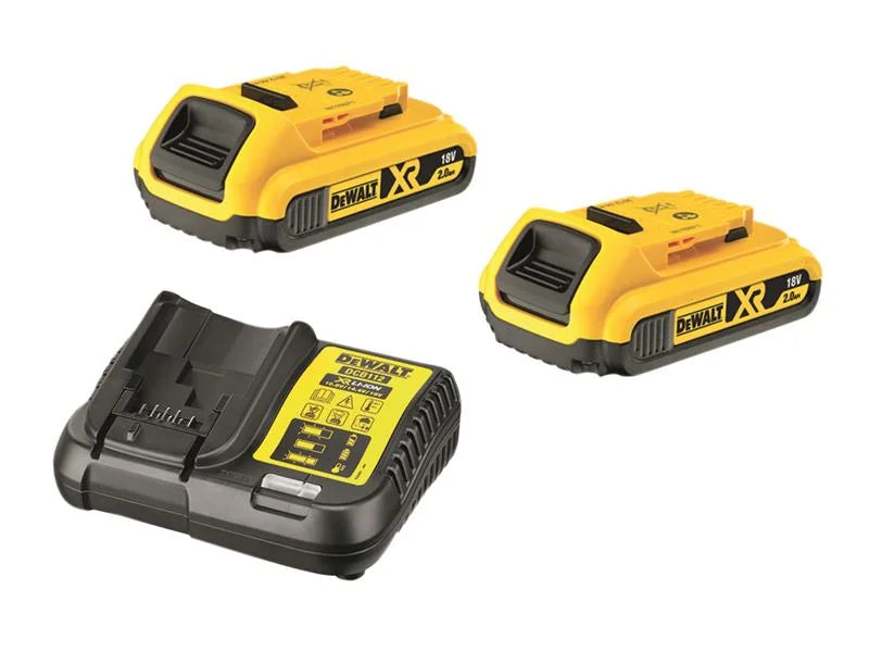 DEWALT Power Tools DCB183 2C 18V Battery & Charger Pack - 2 x 2Amp Batteries + 1