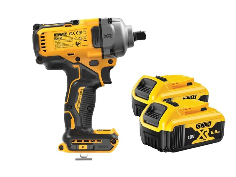 DEWALT Power Tools DCF892P2T XR BL High Torque 1/2in Impact Wrench 18V 2 x 5.0Ah