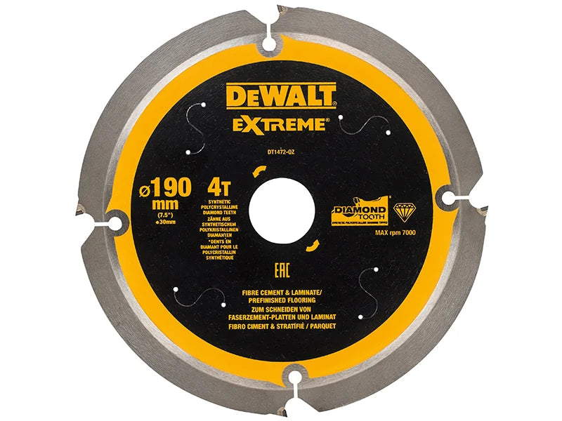 DEWALT Power Tools Extreme PCD Fibre Cement Saw Blade 190 x 30mm x 4T