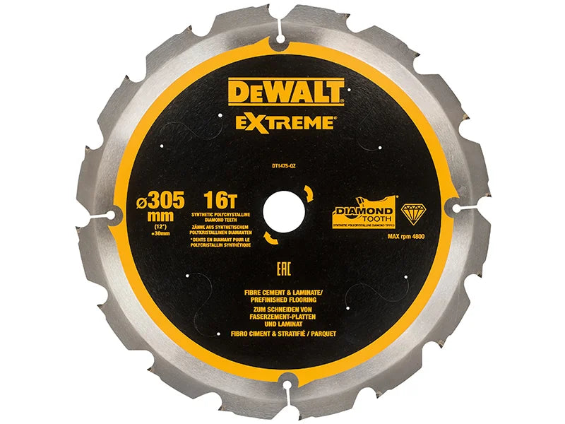 DEWALT Power Tools Extreme PCD Fibre Cement Saw Blade 305 x 30mm x 16T