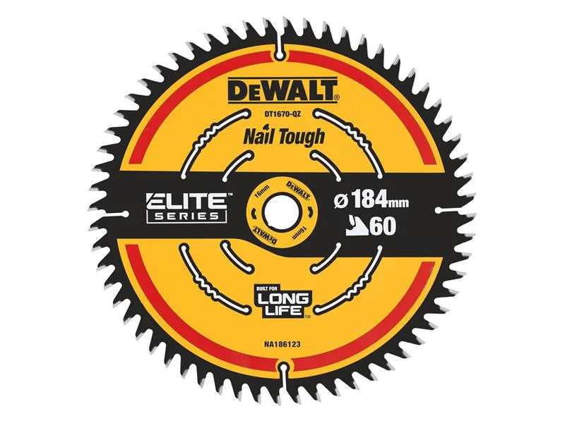 DEWALT Power Tools ELITE™ Series Mitre Saw Blade 184 x 16mm x 60T - DT1670-QZ