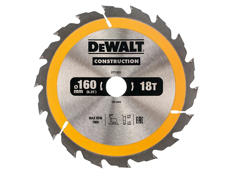 DEWALT Power Tools Portable Construction Circular Saw Blade 160 x 20mm x 18T
