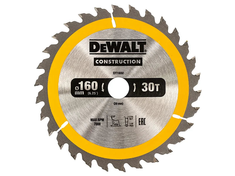 DEWALT Power Tools Portable Construction Circular Saw Blade 160 x 20mm x 30T