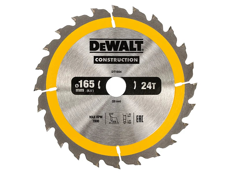 DEWALT Power Tools Portable Construction Circular Saw Blade 165 x 20mm x 24T