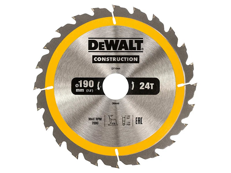 DEWALT Power Tools Portable Construction Circular Saw Blade 190 x 30mm x 24T