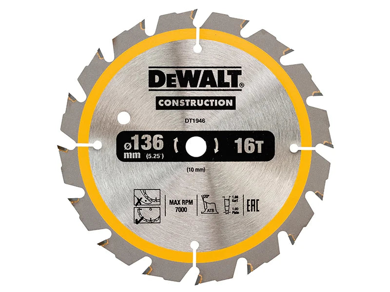 DEWALT Power Tools Cordless Construction Trim Saw Blade 136 x 10mm x 16T