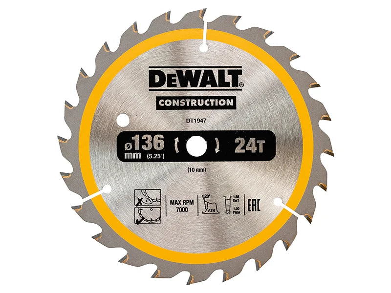 DEWALT Power Tools Cordless Construction Trim Saw Blade 136 x 10mm x 24T