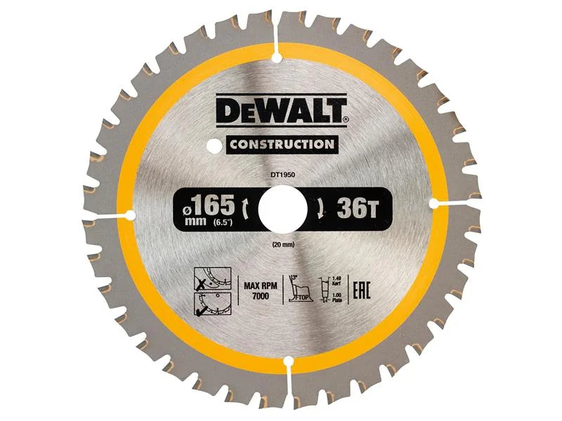 DEWALT Power Tools Cordless Construction Trim Saw Blade 165 x 20mm x 36T