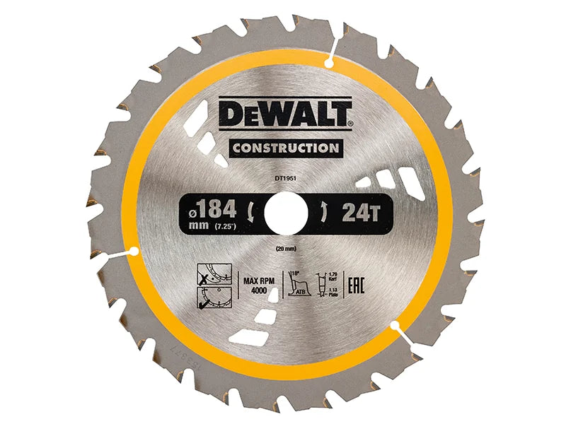 DEWALT Power Tools Cordless Construction Trim Saw Blade 184 x 20mm x 24T