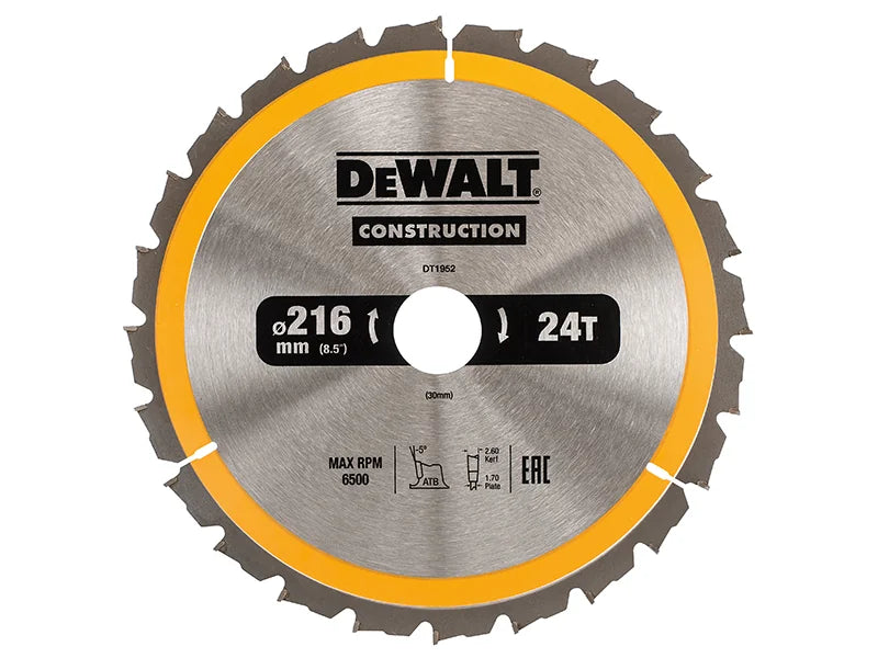 DEWALT Power Tools Stationary Construction Circular Saw Blade 216 x 30mm x 24T