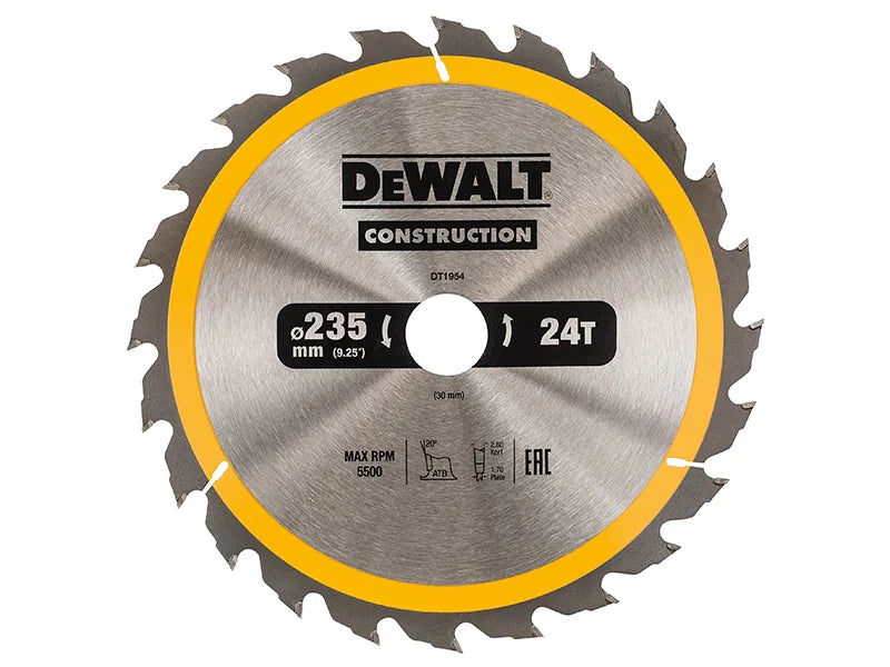 DEWALT Power Tools Portable Construction Circular Saw Blade 235 x 30mm x 24T