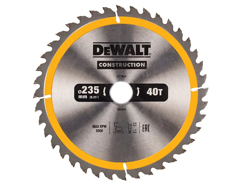 DEWALT Power Tools Portable Construction Circular Saw Blade 235 x 30mm x 40T