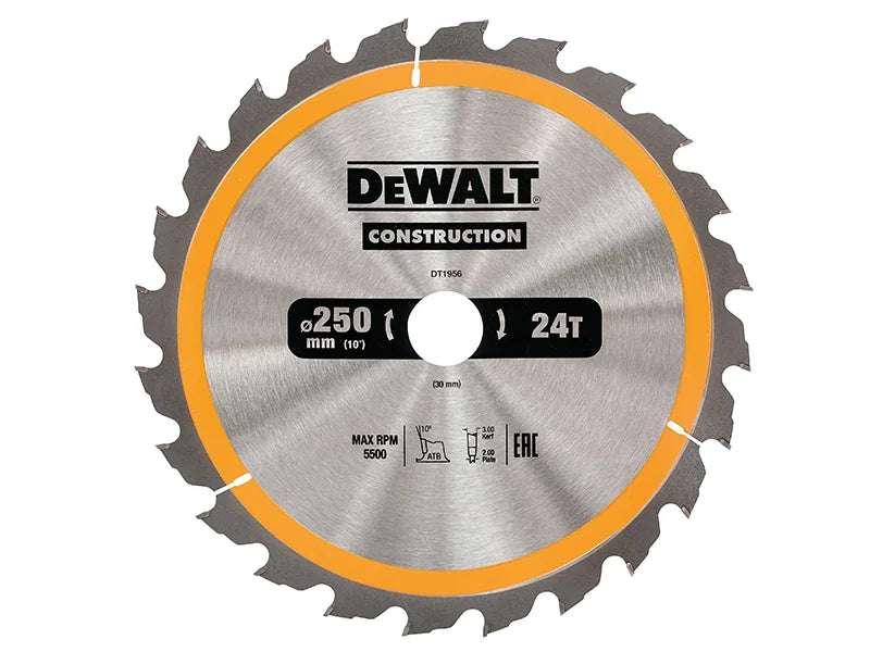 DEWALT Power Tools Stationary Construction Circular Saw Blade 250 x 30mm x 24T