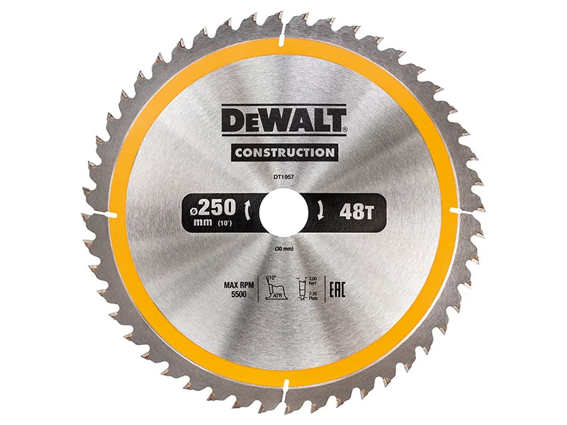 DEWALT Power Tools Stationary Construction Circular Saw Blade 250 x 30mm x 48T
