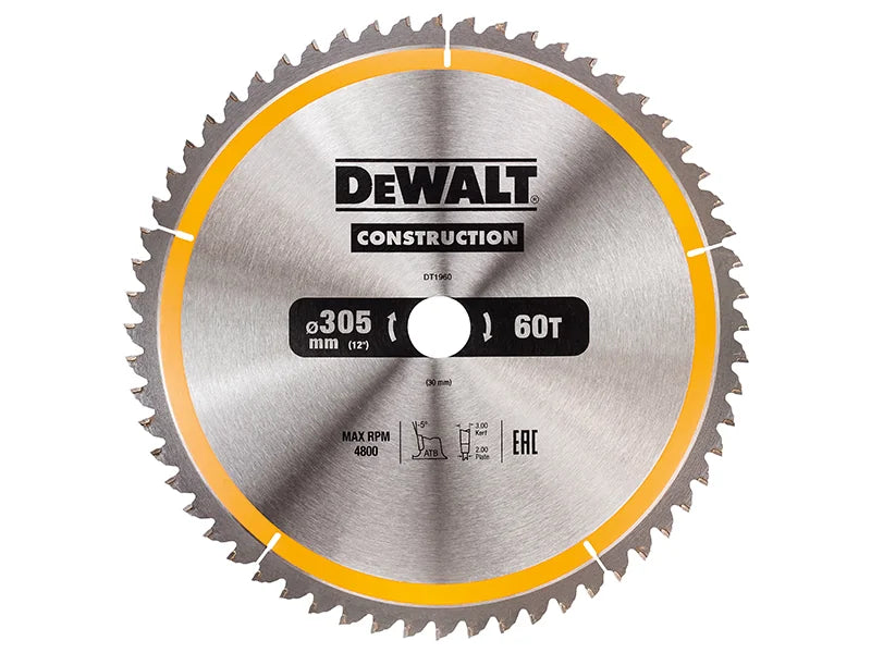 DEWALT Power Tools Stationary Construction Circular Saw Blade 305 x 30mm x 60T