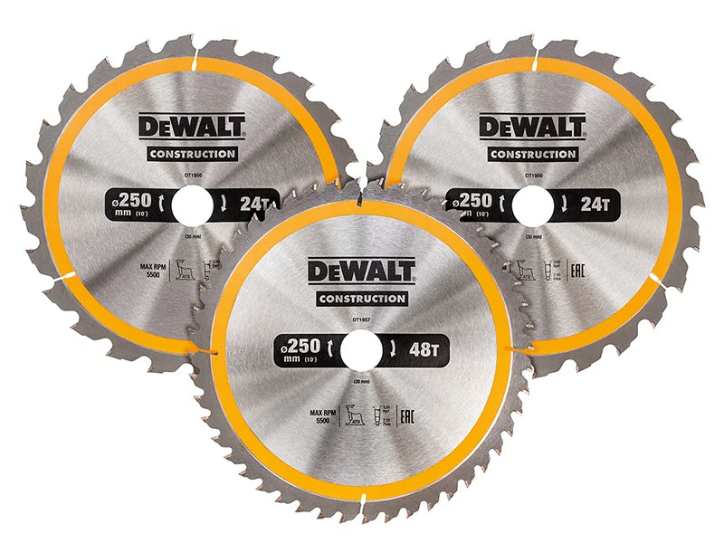 DEWALT Power Tools DT1963 Construction Circular Saw Blade 3 Pack 250 x 30mm x