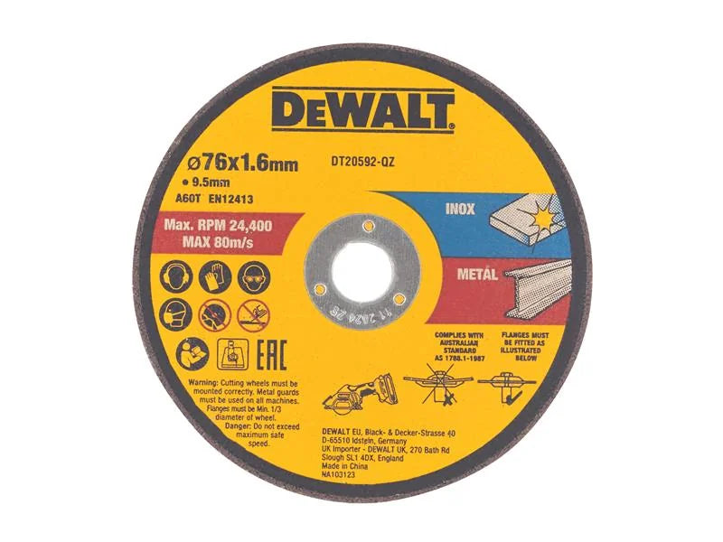 DEWALT Power Tools DT20592 Bonded Abrasive Cutting Disc 76 x 1.6 x 9.5mm (3