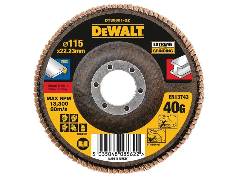 DEWALT Power Tools Extreme Flap Disc 115 x 22.2mm 40G - DT30601-QZ