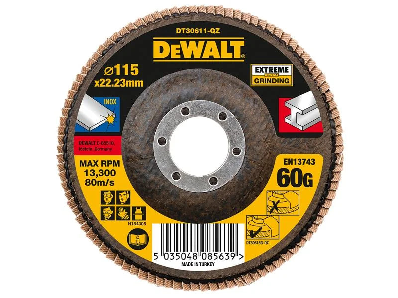 DEWALT Power Tools Extreme Flap Disc 115 x 22.2mm 60G - DT30611-QZ