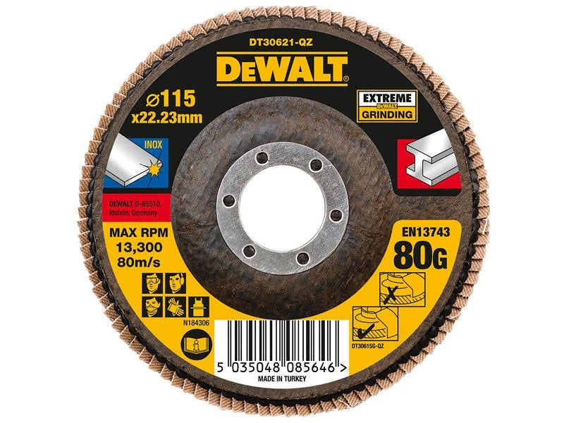 DEWALT Power Tools Extreme Flap Disc 115 x 22.2mm 80G - DT30621-QZ
