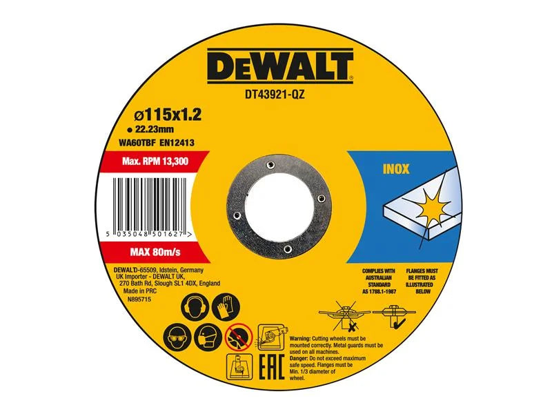 DEWALT Power Tools DT43921 Metal Cut Off Disc 115 x 1.2 x 22.23mm (Pack 10)