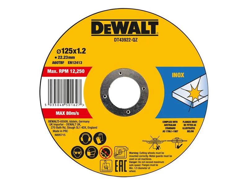 DEWALT Power Tools Metal Cutting Disc 125 X 1.2 X 22.23mm (Pack of 10)