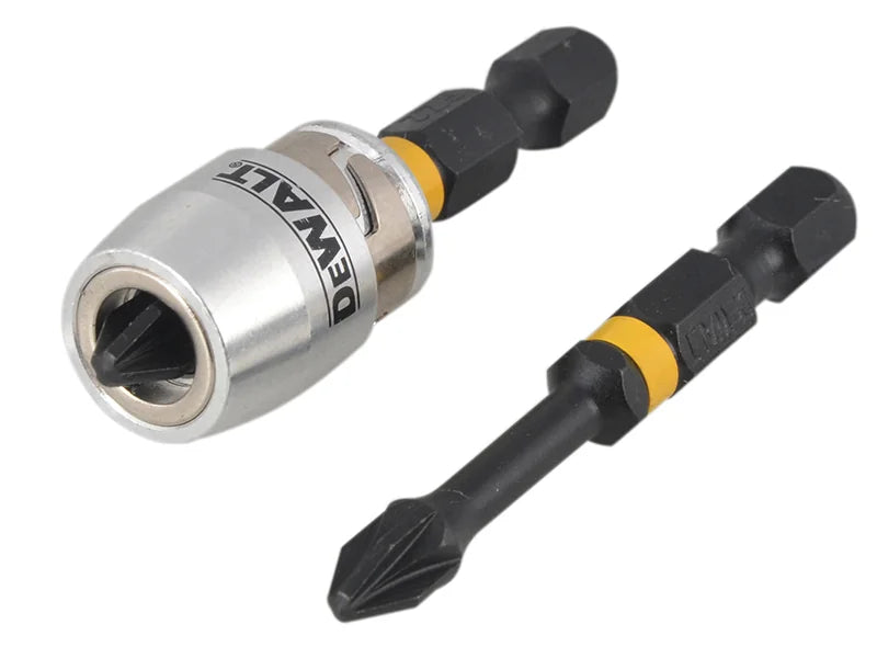 DEWALT Power Tools Impact Torsion Bits PZ2 x 50mm (x2) and Magnetic Screwlock