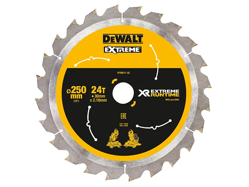 DEWALT Power Tools Extreme Runtime FlexVolt Mitre Saw Blade 250 x 30mm x 24T