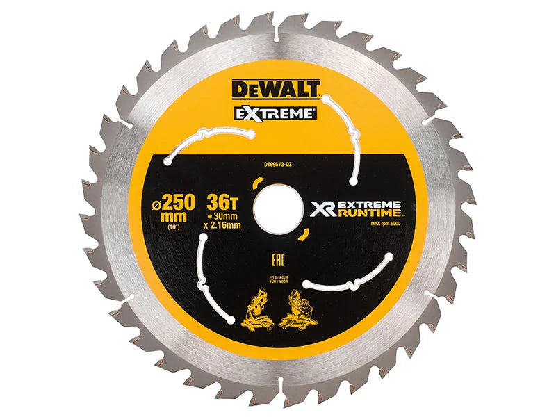 DEWALT Power Tools Extreme Runtime FlexVolt Mitre Saw Blade 250 x 30mm x 36T
