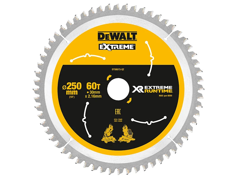 DEWALT Power Tools Extreme Runtime FlexVolt Mitre Saw Blade 250 x 30mm x 60T