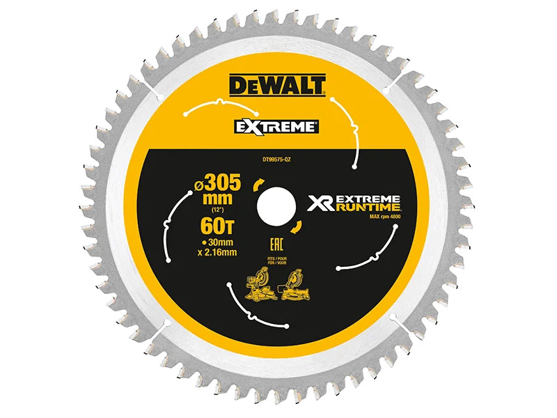 DEWALT Power Tools XR FlexVolt Mitre Saw Blade 305 x 30mm x 60T - DT99575-QZ