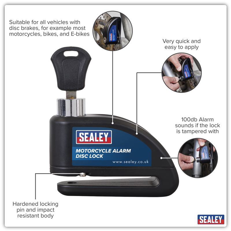 Sealey Motorcycle Alarm Disc Lock DL5052 100db Security
