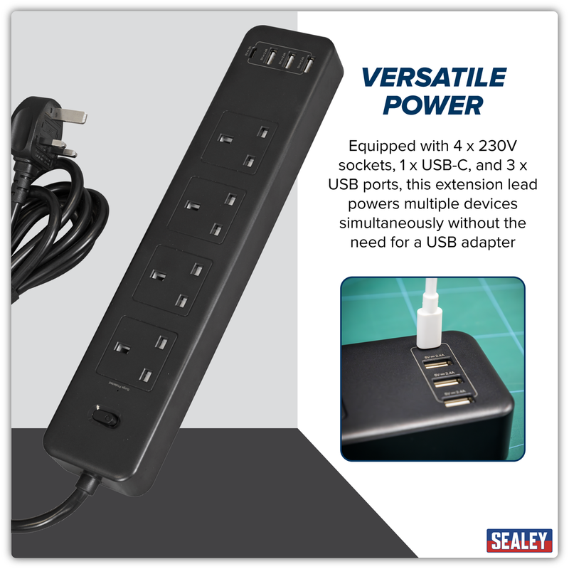 Sealey 2.6m Extension Lead with USB Ports EL34USBB