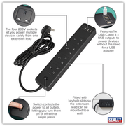 Sealey 2.6m Extension Lead with USB Ports EL34USBB