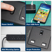 Sealey 2.6m Extension Lead with USB Ports EL34USBB