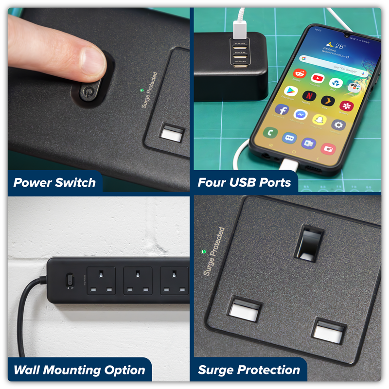 Sealey 2.6m Extension Lead with USB Ports EL34USBB
