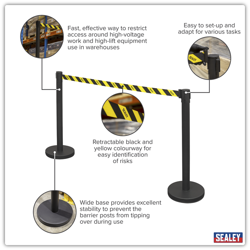 Sealey Retractable Safety Barrier Post Set - 2 Posts, 480mm Height