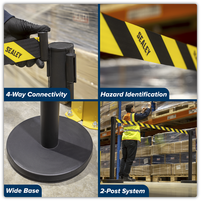 Sealey Retractable Safety Barrier Post Set - 2 Posts, 480mm Height