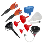 Sealey Funnel Combo 10 Piece with Flexible Spouts and Filters