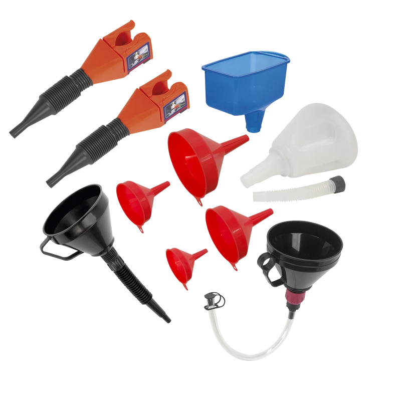 Sealey Funnel Combo 10 Piece with Flexible Spouts and Filters