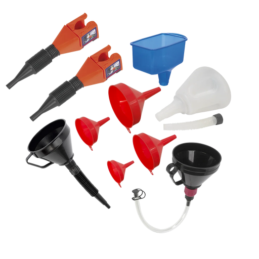 Sealey Funnel Combo 10 Piece with Flexible Spouts and Filters