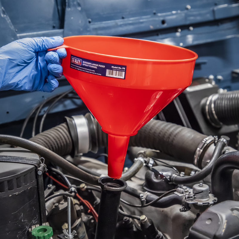 Sealey Fixed Spout Funnel 250mm - Large Oil & Fuel Resistant