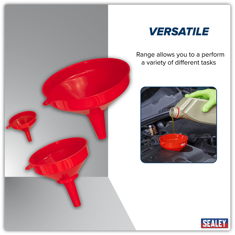 Sealey Fixed Spout Funnel Set 3 Piece Ø75, 150, 250mm
