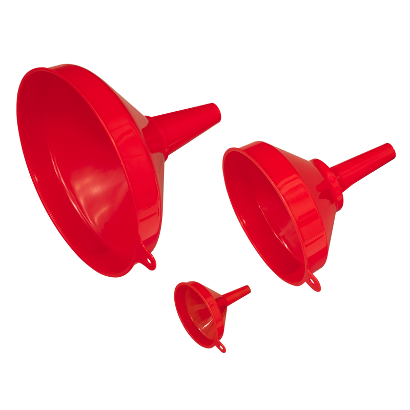 Sealey Fixed Spout Funnel Set 3 Piece Ø75, 150, 250mm